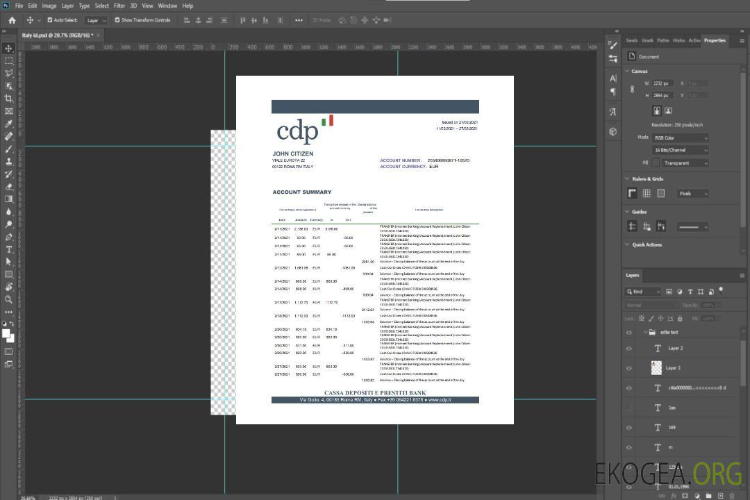 Relevé bancaire Italie Cassa Depositi e Prestiti modèle facile à remplir au format de fichier .xls et .pdf template